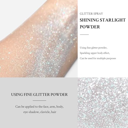 Body Glitter Spray,White Sliver Gold Glitter Holographic Powder for Body Face Hair Clothes,Shimmer Sparkling Highlighter Loose Powder Glitter Shiny Nail Art Craft Design Festival Makeup - Image 3