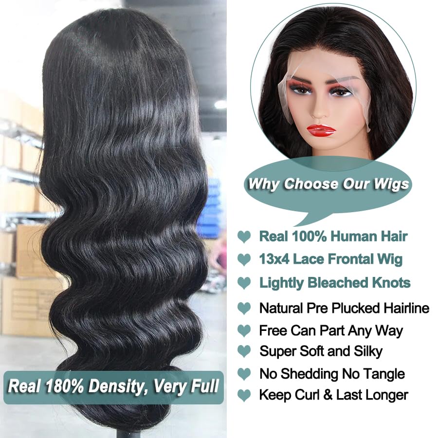 Body Wave Lace Front Wigs Human Hair 13x4 HD Lace Front Wigs Human Hair 180% Density Brazilian Virgin Hair Pre Bleached Pre Plucked Body Wave Human Hair Wig Real Hair Wigs 28 Inch - Image 5