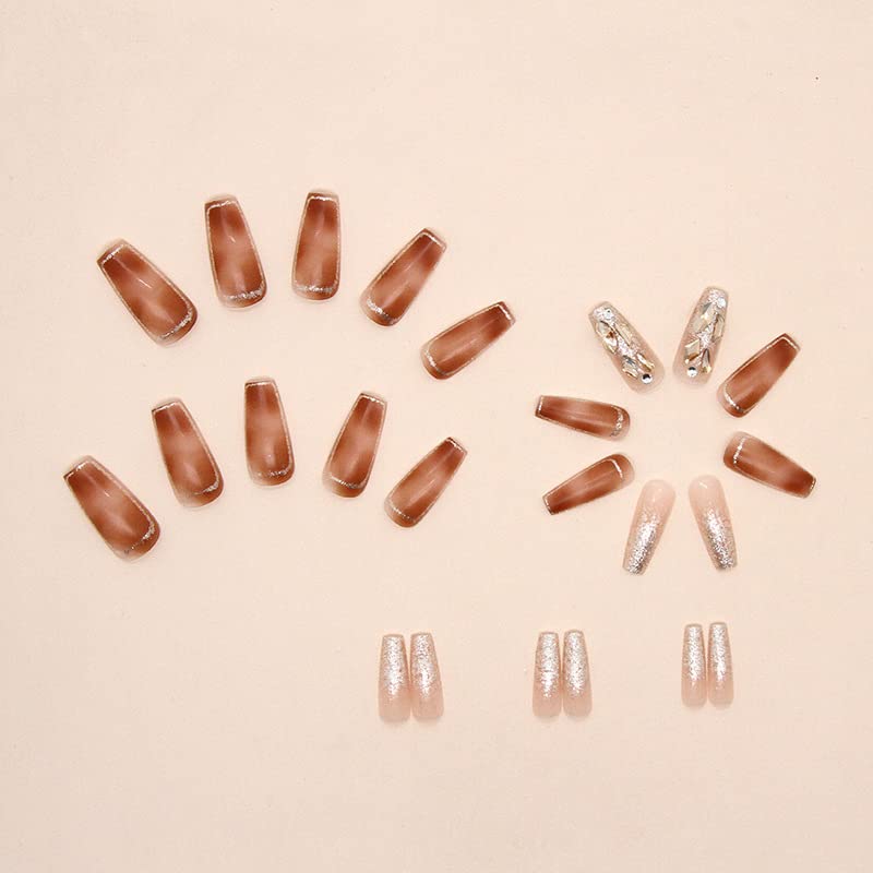 Brown Coffin Acrylic Nails - Image 2