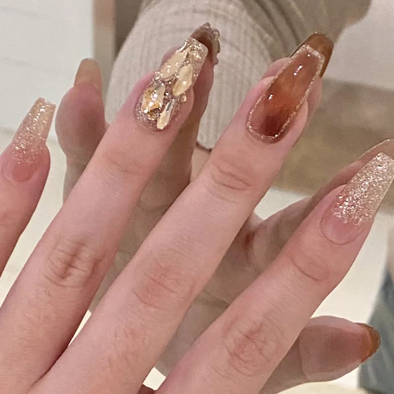 Brown Coffin Acrylic Nails
