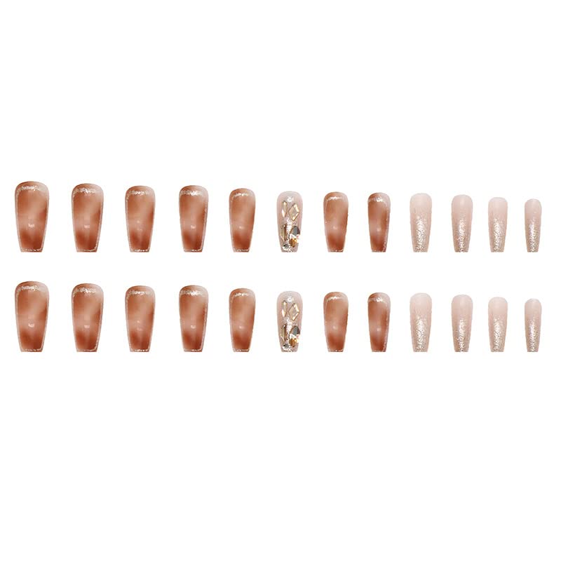 Brown Coffin Acrylic Nails - Image 4