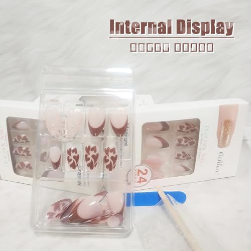 Chic Brown French Tip Acrylic Nail Set - Medium Size Press-Ons for Effortless Style - Image 4