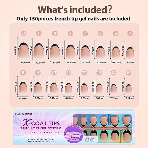 btartboxnails XCOATTIPS French Gel Nails - Black French Tip Press on Nails, Soft Gel Extra Short Almond Nail Tips, Press on Nails Acrylic Nail, Soak Off Fake Nails Extension - Image 6