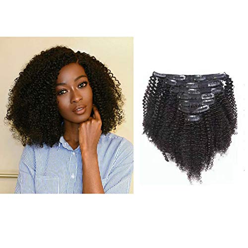 Caliee Afro Kinky Curly Clip in Hair Extension Human Hair Double Weft Brazilian Unprocessed Remy Natural Black Hair, 12 Inch, 120Gram