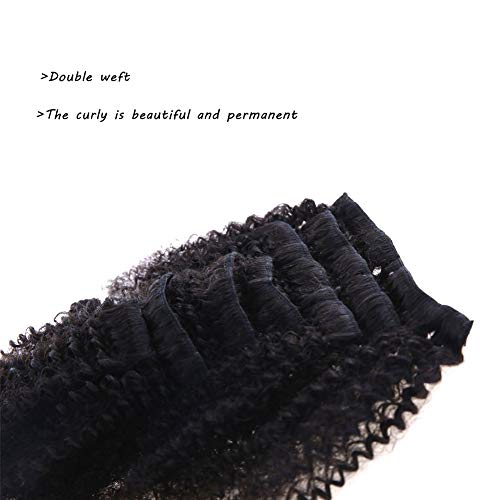 Caliee Afro Kinky Curly Clip in Hair Extension Human Hair Double Weft Brazilian Unprocessed Remy Natural Black Hair, 12 Inch, 120Gram - Image 7