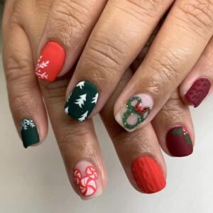 24Pcs Short Square Christmas Press-On Nails Snowflake Candy Cane Design