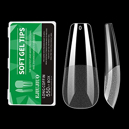 Coffin Soft Gel Nail Tips - EJIUJIUO 550 Pcs Full Cover Fake Nail Tips for Acrylic Nails Soak Off Pre-buff Nail Tips PMMA Clear Ballerina Artificial Nail Tips with Case for Nail Salon and DIY Nail Art