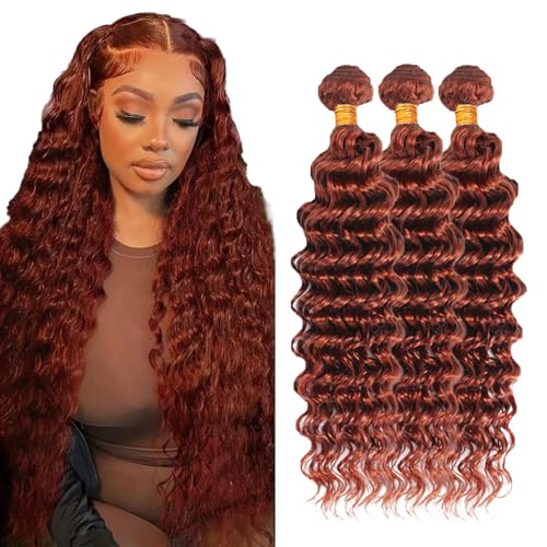 Color 33 Bundles Brown Deep Wave Human Hair 3 Bundles 30 30 30 inch Reddish Brown Human Hair Bundles Color 33 Copper Red Loose Deep Wave Bundles Remy Hair Extensions Copper Red Bundles