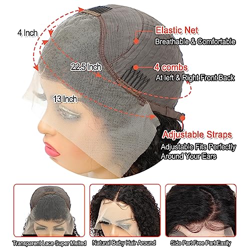 Curly Bob Wig Human Hair 12 Inch Glueless 13x4 Lace Front Wigs Pre Plucked for Black Women 150% Density Mongolian HD Kinky Curly Bob Lace Frontal Wigs Wet and Wave - Image 5
