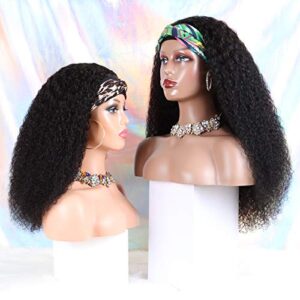 Curly Headband Wig Human Hair Wigs for Black Women - Brazilian Virgin Hair Kinky Curly Wig Headband - Glueless None Lace Front Wigs Human Hair 150% Density Natural Black (18 Inch)