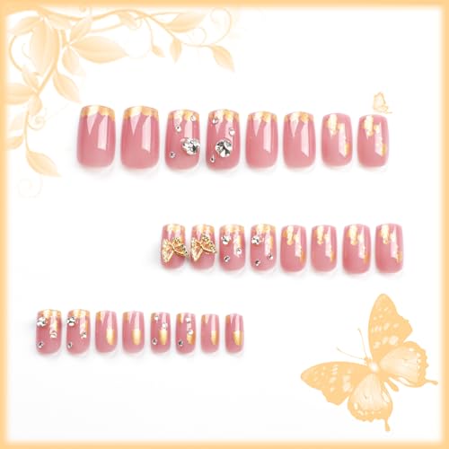 Chic Butterfly Acrylic Coffin Nails, 24 Piece Set, for Stylish Manicures - Image 2