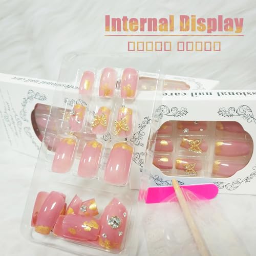 Chic Butterfly Acrylic Coffin Nails, 24 Piece Set, for Stylish Manicures - Image 4