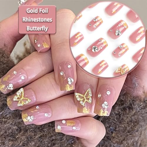 Chic Butterfly Acrylic Coffin Nails, 24 Piece Set, for Stylish Manicures - Image 8