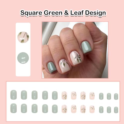 Dark Green Short Acrylic Nails - Image 2