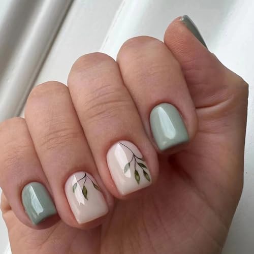 Dark Green Short Acrylic Nails