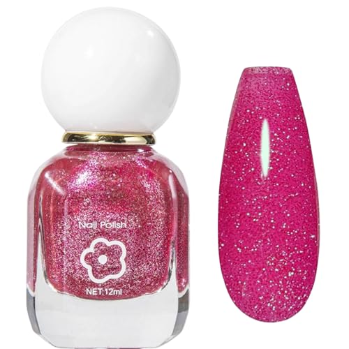 Deep Pink Reflective Glitter Gel Nail Polish, Rose Air Dry Sparkly Gel Nail Polish, Multi Chrome Nail Polish, Quick Dry Iridescent Nail Polish, Pink No Chip Gel Polish, Glittery Shiny Bright Color