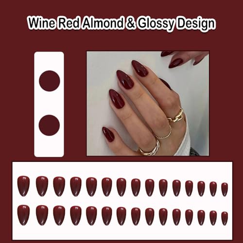 24 Piece Deep Red Acrylic Nails Set - Full Coverage Manicure Kit - Image 2