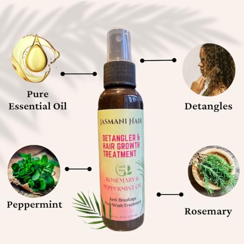 Detangler Spray & Hair Growth Oil - 2 in 1 -Pre-Shampoo Treatment - Peppermint & Rosemary for Dry Scalp, Matted, Knots, Breakage, Split Ends, 4C, Curly, Kids & Adults - Smooths & Nourishes 4 fl oz - Image 7