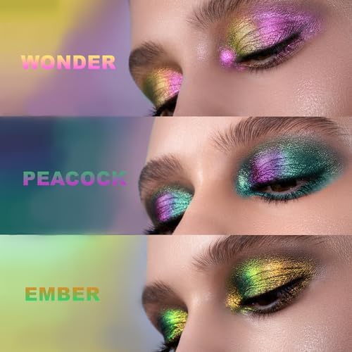 Duochrome Liquid Eyeshadow, Chameleon Multichrome Green Metallic Holographic Gel Eye Shadow, High Pigmented Quick-Dry Waterproof Color Shifting Glitter Shimmer Gradient Eye Gloss Makeup (PEACOCK) - Image 3
