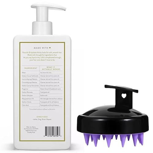 EIGDAY- The Bundle Includes Moisturizing Desert Grass & Sandalwood Shampoo by Native (16.5 oz)-Dye Sulfate & Paraben Free- with Massager Hair Scalp Brush for Scalp Care and Hair Growth, Scalp Scrubber - Image 2