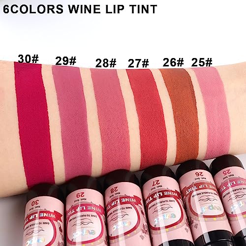 evpct Wine Lip Tint Stain 6 Colors Set Long Lasting Waterproof, Warm pink neutral Nude brown Deep cranberry Mauve pink Berry pink Wine Bottles Lip Tint Stain Korean Peel off Liquid Lipstick Set 05 - Image 6