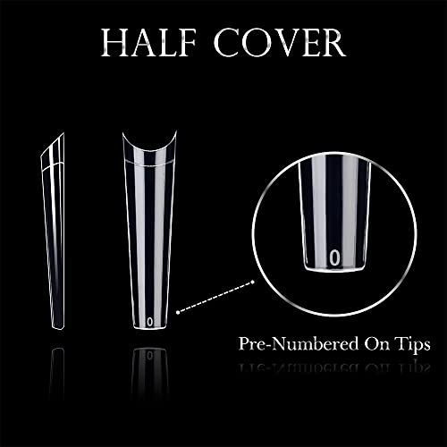 Extra Long Clear Acrylic Coffin Nail Tips 550 Pieces, 9 Sizes, Half Cover - Image 4