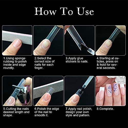 Extra Long Clear Acrylic Coffin Nail Tips 550 Pieces, 9 Sizes, Half Cover - Image 6