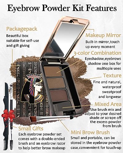 Eyebrow Powder Kit-3 colors Exoticism Brow Powder Palette, Longlasting Waterproof Brow Definer Powder Eyebrow Filler, Fill & Sculpt Brow for Women Eye Makeup, With Brow Tool - Dark Brown Series - Image 3