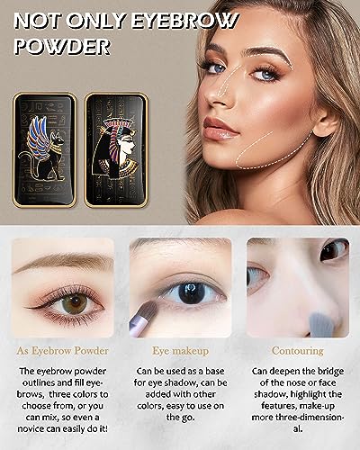 Eyebrow Powder Kit-3 colors Exoticism Brow Powder Palette, Longlasting Waterproof Brow Definer Powder Eyebrow Filler, Fill & Sculpt Brow for Women Eye Makeup, With Brow Tool - Dark Brown Series - Image 6