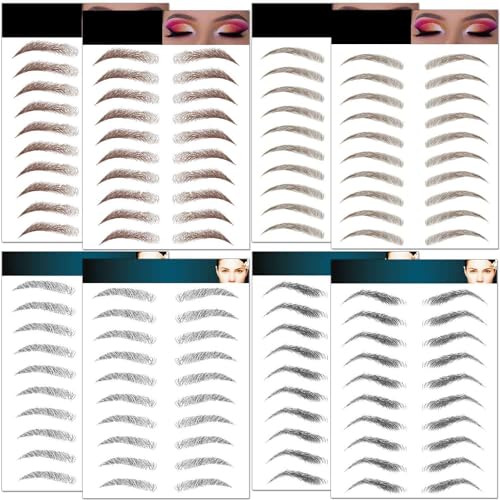 Eyebrow Tattoo 8 Sheets, 80 Pairs Eyebrow Tattoo Sticker Waterproof 4D Hair-Like Temporary Eyebrows Peel Off Brows Grooming Transfers Stickers Makeup for Women, Men, Girls, Brown/Black
