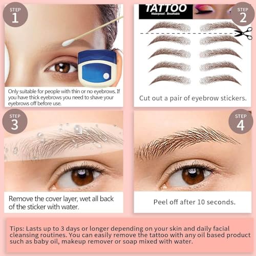 Eyebrow Tattoo 8 Sheets, 80 Pairs Eyebrow Tattoo Sticker Waterproof 4D Hair-Like Temporary Eyebrows Peel Off Brows Grooming Transfers Stickers Makeup for Women, Men, Girls, Brown/Black - Image 4