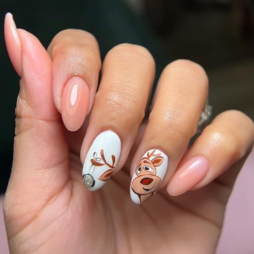 Festive Reindeer Acrylic Nail Art Set for Beautiful Holiday Nail Designs