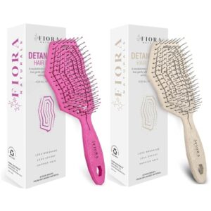 Fiora Naturals Hair Detangling Brush -100% Bio-Friendly Detangler hair brush w/Ultra-soft Bristles- Glide Through Tangles with Ease (Beige & Pink))