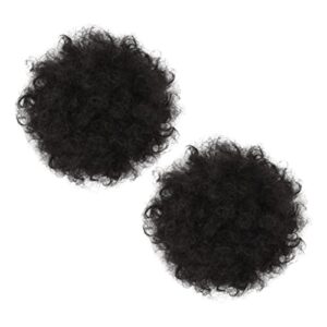 FRCOLOR 2pcs Black Women's Curly Human Hair Drawstring Ponytail Extensions 18 Inch