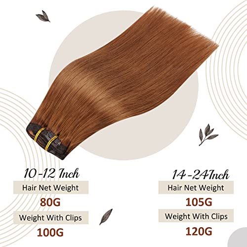 Full Shine Clip in Hair Extensions Copper Human Hair Real Hair Extensions Clip in Human Hair 22 Inch Copper Red Hair Extensions Straight Remy Hair 7Pcs Seamless Clip ins - Image 6