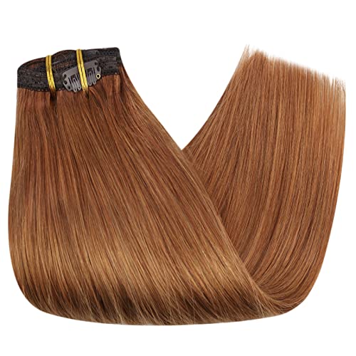Full Shine Clip in Hair Extensions Copper Human Hair Real Hair Extensions Clip in Human Hair 22 Inch Copper Red Hair Extensions Straight Remy Hair 7Pcs Seamless Clip ins - Image 7
