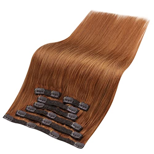Full Shine Clip in Hair Extensions Copper Human Hair Real Hair Extensions Clip in Human Hair 22 Inch Copper Red Hair Extensions Straight Remy Hair 7Pcs Seamless Clip ins - Image 8