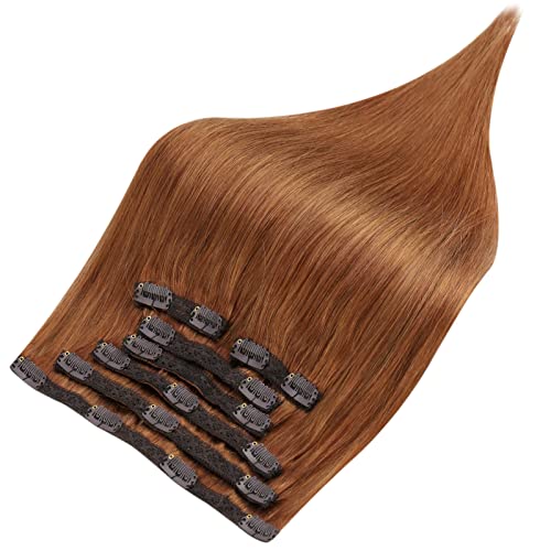Full Shine Clip in Hair Extensions Copper Human Hair Real Hair Extensions Clip in Human Hair 22 Inch Copper Red Hair Extensions Straight Remy Hair 7Pcs Seamless Clip ins - Image 9