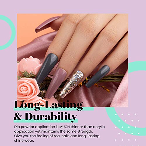 6 Color Gel Nail Dip Powder Set with Base Coat for Easy DIY Nail Art - Image 4