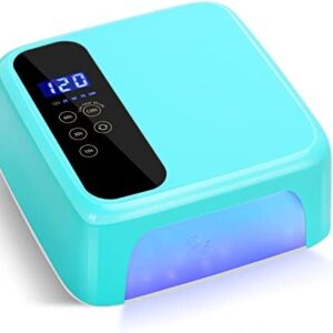 Gel nails cured with blue light.
