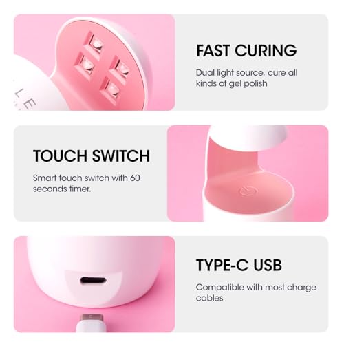 Gellen Mini UV Light for Gel Nails, Small UV Nail Lamp for Easy and Fast Extension System, Portable Manicure Uv Led Light for Gel Nail Polish DIY Nail Art - Image 3