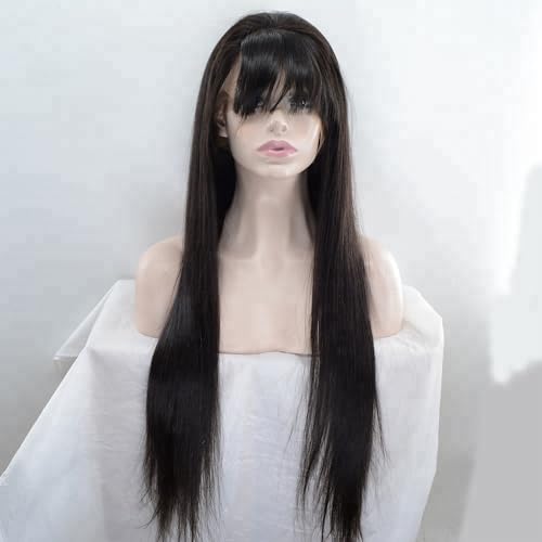 Glueless Machine Made Wig Human Hair with Bangs Brazilian Virgin Hair Weft Wigs for Black Women Straight 150density 20IN