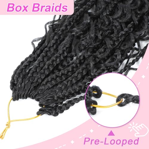 Goddess Box Braids Crochet Hair 12 Inch, 9 Packs Bohomian Box Braids Crochet Hair for Black Women, Pre-Looped Crochet Braids with Curly Ends (12 Inch (Pack of 9), 1B) - Image 6