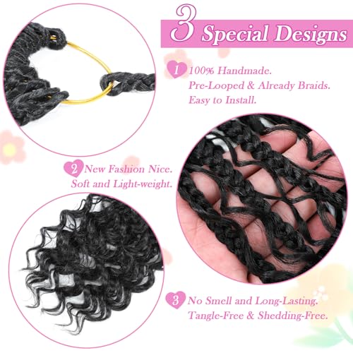 Goddess Box Braids Crochet Hair 12 Inch, 9 Packs Bohomian Box Braids Crochet Hair for Black Women, Pre-Looped Crochet Braids with Curly Ends (12 Inch (Pack of 9), 1B) - Image 5