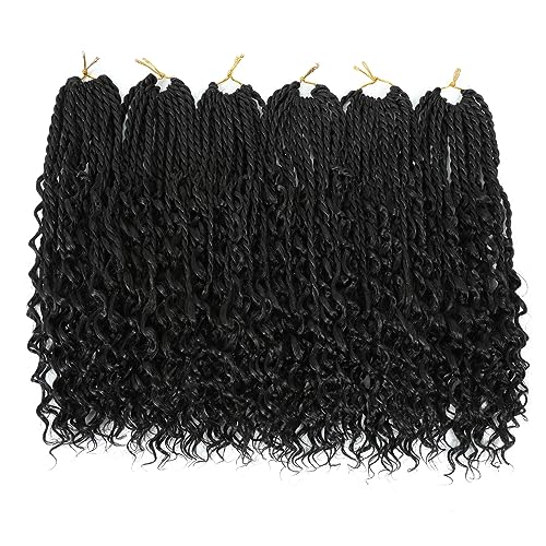 Goddess Twist Braids Crochet Hair With Curly Ends Bohomian Twist Braids Crochet Braids 6 Packs 2X Crochet Braids Synthetic Braiding Hair Extension for Black Women (14inch, 1B)