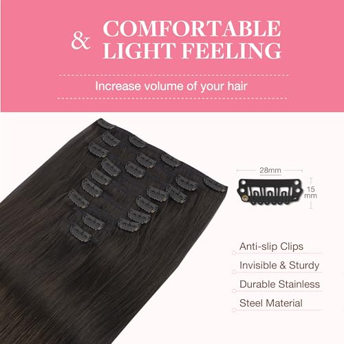 GOO GOO Clip in Hair Extensions Real Human Hair, 22inch 150g 9Pcs, 2 Dark Brown, Remy Human Hair Extensions Clip ins for Women, Natural Human Hair - Image 6