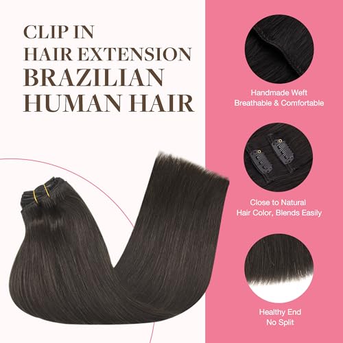 GOO GOO Clip in Hair Extensions Real Human Hair, 22inch 150g 9Pcs, 2 Dark Brown, Remy Human Hair Extensions Clip ins for Women, Natural Human Hair - Image 3