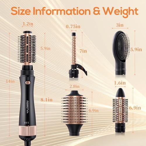 Hair Dryer Brush, Hot Tools Blow Dryer Brush 5-in-1 Blowout Volumizer Brush Set for One-Step Drying/Straightening/Volumizing Styling/Curling, Negative Ion Ceramic Styler Brush Smooth Frizz-Free - Image 7