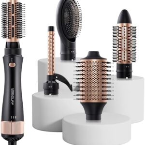 Hair Dryer Brush, Hot Tools Blow Dryer Brush 5-in-1 Blowout Volumizer Brush Set for One-Step Drying/Straightening/Volumizing Styling/Curling, Negative Ion Ceramic Styler Brush Smooth Frizz-Free