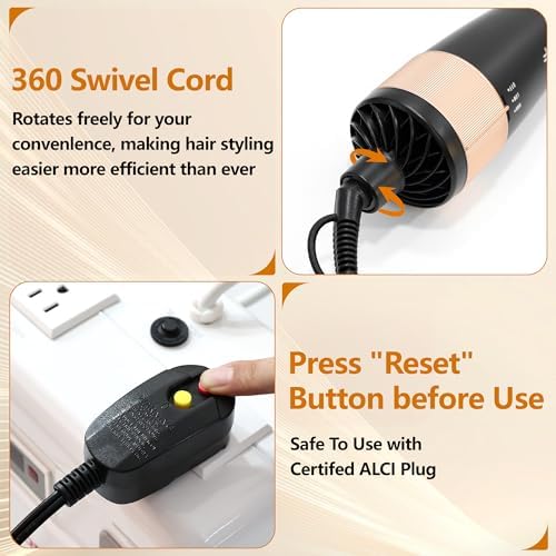 Hair Dryer Brush, Hot Tools Blow Dryer Brush 5-in-1 Blowout Volumizer Brush Set for One-Step Drying/Straightening/Volumizing Styling/Curling, Negative Ion Ceramic Styler Brush Smooth Frizz-Free - Image 6